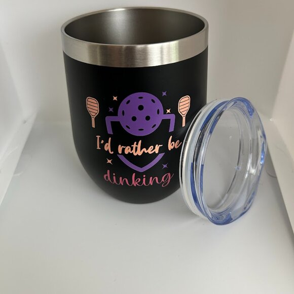 Pickleball "I'd Rather be Dinking" Stemless Wine Tumbler 12 oz - Picture 2 of 7